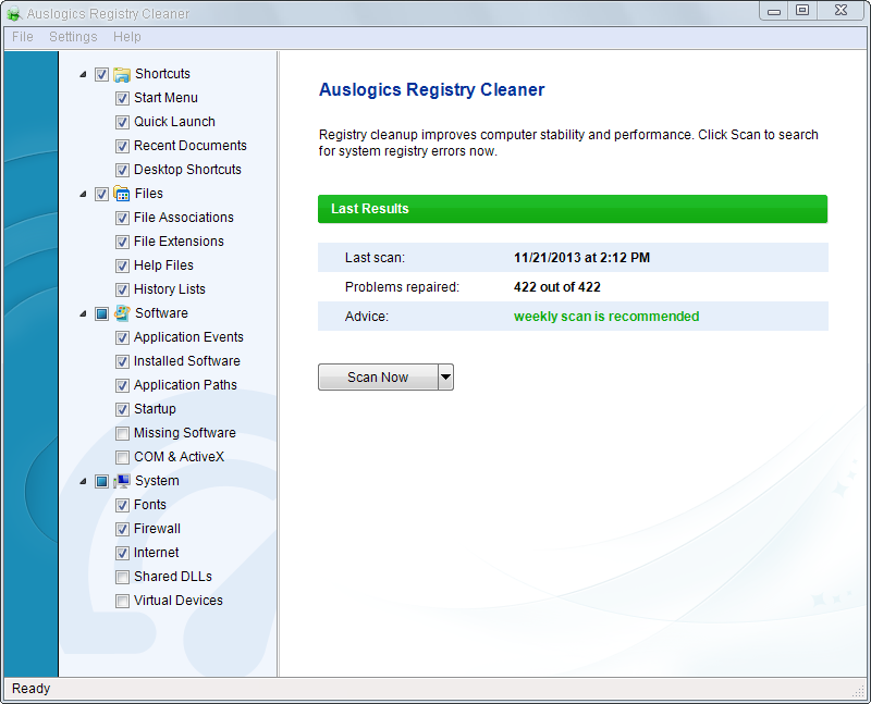 تحميل برنامج auslogics registry cleaner لإصلاح الريجستيري Registry